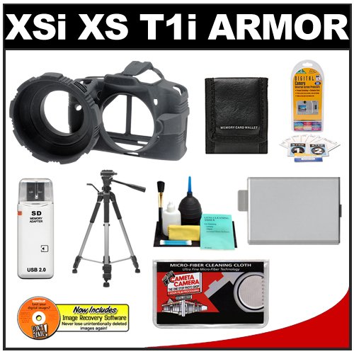 MADE Rubberized Camera Armor Case (Black) for Canon Rebel XSi/ XS/ T1i Digital SLR Camera + LP-E5 Battery + Tripod + Accessory Kit