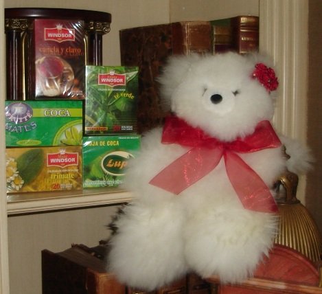 5 Boxes Bolivian Teas + Hand Made White Baby Alpaca Fur Teddy Bear #03. Gift Set by Gourmet Food Store