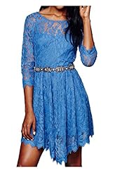 Sexy Floral Print Lace Asymmetric Belted  Dress