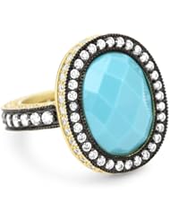 Freida Rothman Belargo Jewelry "HAMPTON" Two-Tone Turquoise-Color and Cubic Zirconia Cocktail Ring