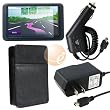Black Leather Case for Garmin Nuvi 255W + Car Charger (Mini USB) + Travel Charger (Mini USB) + Universal Reusable Screen Protector