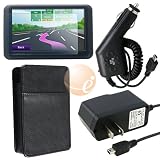 Black Leather Case for Garmin Nuvi 255W + Car Charger (Mini USB) + Travel Charger (Mini USB) + Universal Reusable Screen Protector