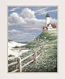 Lighthouse With Fence HIGH QUALITY CANVAS Print With Light Added BRUSHSTROKES T.C. Chiu 16x20