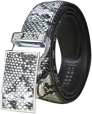 Radyman Men Imitation Snakeskin Leather Automatic Buckle Waist Belt - Grey 47"