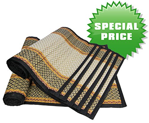 Placemats + Table Runner for Dining Table Decor Dinner Party Ideas - Set of 6 Placemats & 1 Table Runner - Handmade Reversible Rollable Straws and Threads Woven Table Mats for Kitchen Decor Table Decorations