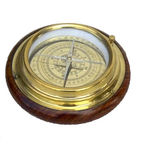 4 inch Brass Compass with Wood Base