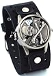 Nemesis #NE919BL Men's Wide Leather Spinning Iron Cross Bone Cuff Watch