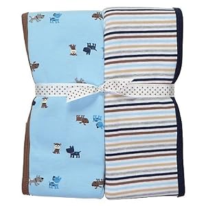 Carter's Stripe & Puppy 2 Receiving Baby Swaddle Blankets Set Blue Puppy/Stripe 100% Cotton