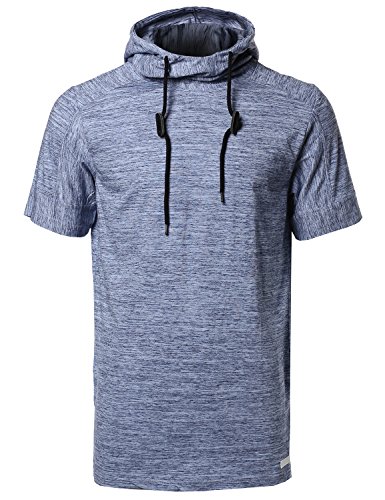 Youstar Men's Short Sleeve High neck Drawsting Hoodie