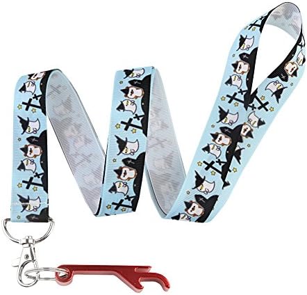 Blue Ghost Cemetery Keychain Keyring Key Chain Holder Lanyard Straps with Mini Silver Steel Spring Clips -with Red Bottle Opener Keychain