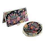 51ih7gByAiL. SL160  Mother of Pearl Peacock Design Business Credit Name Card Holder Compact Mirror Set Stainless Steel Engraved Slim Id Money Case