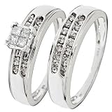 1/3 CT. T.W. Round, Princess Cut Diamond Women's Bridal Wedding Ring Set 10K White Gold - Size 7