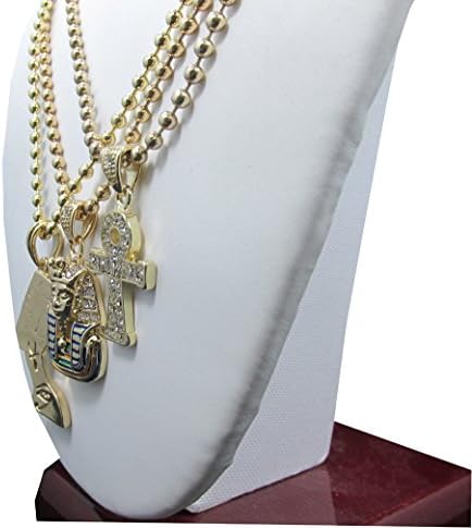 Colorful Pharaoh + Nefertiti + Egyptian Cross Micro Piece Mini Charm Pendant Chain Necklace
