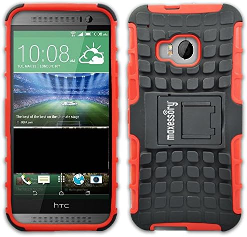 Maxessory Red Black Solid Hard Tough Rugged Hybrid Protector Kickstand Shell Case Cover for HTC One M9