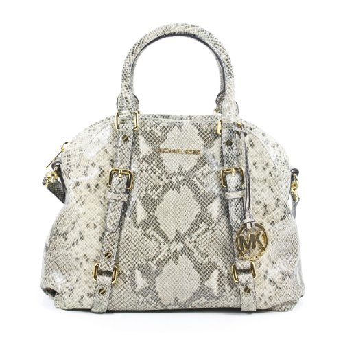 Michael Kors Bedford Angora Python Leather Large Bowling Satchel Shoulder Bag