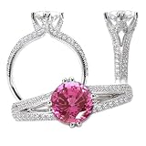 18k Chatham 6.5mm round pink sapphire color #150 engagement ring with continuous split shank 18k Chatham 6.5mm round pink sapphire color #150 engagement ring with continuous split shank