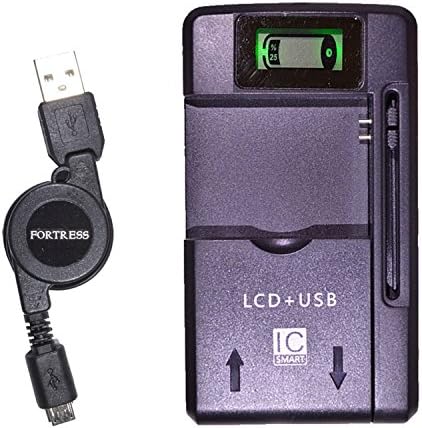 Emergency Replacement Battery Charger with LCD Display for Home, Office or Travel + Retractable MicroUSB Data/Charging Cable for ZTE Majesty Z796C ZTE796 796C 796 Savvy Z750C, Awe N800, Reef N810