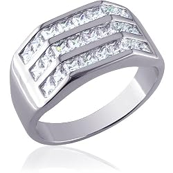 Impressive Style: Sterling Silver Triple Row CZ Diamond Ring for Men