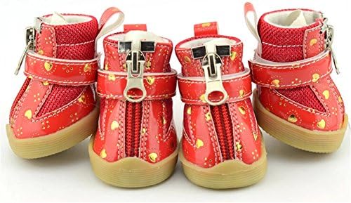 Warmth Macarons Color Velcro Zipper Nonslip Sport Shoes Sneakers Boots Puppy Pet Dog-M#(Red)