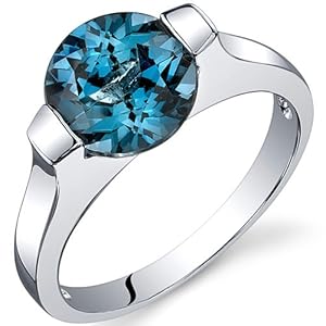 Bezel Set 2.25 carats London Blue Topaz Engagement Ring in Sterling Silver Rhodium Finish Size 7 Available in Sizes 5 thru 9