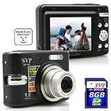 SVP DC-936-Black 9MP 3x Optical Zoom 2.5 LCD Digital Camera with ISO 640, face/smile detection (8GB SVP SDHC Memory Card Included)