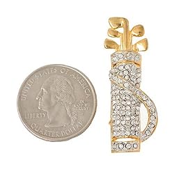 Crystal Studded Gold Golf Bag Brooch Pin