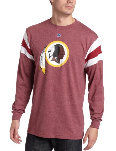 NFL Men's Washington Redskins End Of Line III Long Sleeve Crew Neck Overdyed Tee (Garnet/White, X-Large)