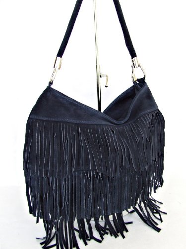 Shopper, handle totes Bag/ -pocket suide Leather/ dark blue,Italy