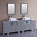 Bosconi AGR230CBECM3S 96" Classic Double Vanity Set with Square Vessel Sinks, Countertops, 2 Mirrors, and 3 Side Cabinets, Gray/Carrara Marble