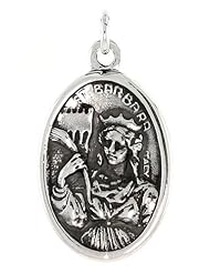 Sterling Silver Saint Barbara Medal Pendant 1 X 5/8 inch (24 mm X 16 mm).
