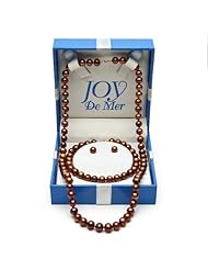 14k 6-7mm Chocolate Freshwater Pearl Necklace, Bracelet & Stud Earring Set
