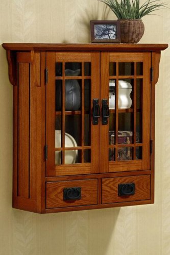 Craftsman Wall Cabinet With Glass Doors, GLASS-DOOR, DARK OAK