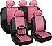 Oxgord 17pc Set Faux Leather / Pink & Black Auto Seat Covers Set - Airbag Compatible - 50/50 or 60/40 Rear Split Bench - 5 Head Rests - Universal Fit for Car, Truck, or SUV - FREE Steering Wheel Cover