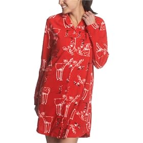 Hue Women's Scribble Moose Long-Sleeve Fleece Button Front Sleepshirt