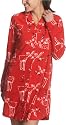 Hue Women's Scribble Moose Long Sleeve Fleece Button Front Sleepshirt