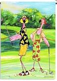 Tropical Pink Flamingo Golfers Golf Garden Flag Banner