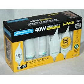 Conserv-Energy 40W Replacement Compact Fluorescent Flame Tip Light Bulbs - 6-Pack by Feit Electric