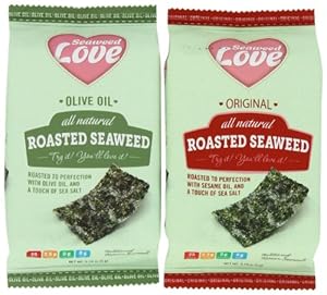 Seaweed Love All Natural Roasted Seaweed Variety Pack, Original and Olive Oil, 0.18 Ounce (Pack of 24)