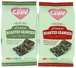 Seaweed Love All Natural Roasted Seaweed Variety Pack, Original and Olive Oil, 0.18 Ounce (Pack of 24)