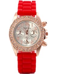 HACBIWA Fashion Ladies Womens Girls Three-Eye Analog Quartz Wrist Watch Red