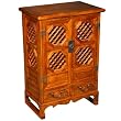 Handcarved 33" Storage / Curio Cabinet With Round Lattice Window Panels & Warm Finish