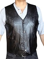 Men's Motorcycle Vest Genuine patchs Leather Black syle 950P