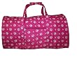 Designer Duffel Bag - Raspberry Paw Design 22" Duffel Bag (Paw Print Fabric) - Raspberry with White Paws