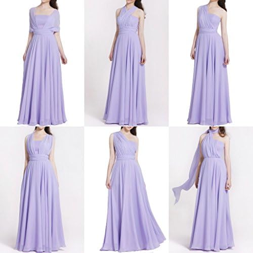 Ice Beauty Long Chiffon Ribbon Convertible Bridesmaid Dresses Wedding Party Gowns Lilac US 4