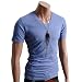 Mens Casual Short Sleeve Single Color V neck T-shirt SKY (070D)