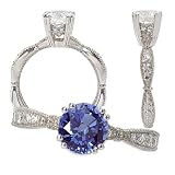 18k Chatham created 6.5mm round blue sapphire color #4 scalloped design engagement ring 18k Chatham created 6.5mm round blue sapphire color #4 scalloped design engagement ring