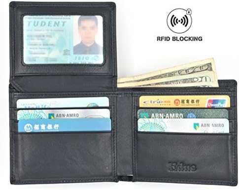 EDUE Genuine Leather RFID Blocking Credit Card Cash Holder Slim Wallet for Men, Black