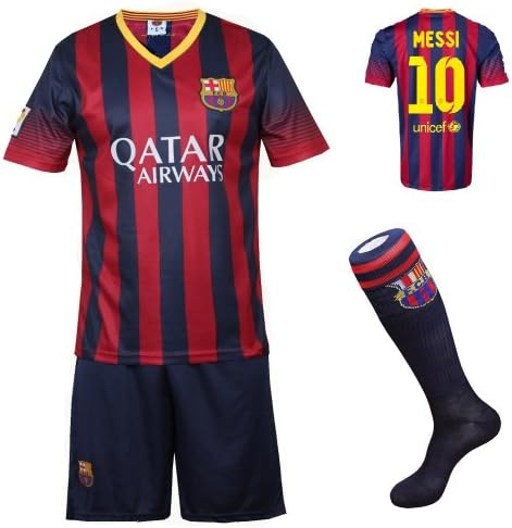2013/2014 FC Barcelona Home Messi #10 Football Soccer Kids Jersey with FREE Shorts & Socks Set