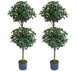 TWO Pre-potted 4' Citrus Leaf Double Ball Artificial Topiary Two Tone Green