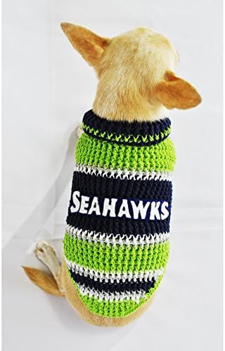 Seattle Seahawks Dog Jerseys NFL Pet Clothes Super Bowl Football Dog Clothes Puppy Clothing Chihuahua Apparel Unique Handmade Crochet Dk974 Myknitt (Medium)